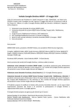 Verbale Consiglio Direttivo ARSOP – 27 maggio 2014