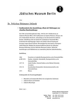 Biografie von Dr. Felicitas Heimann-Jelinek, Gastkuratorin der