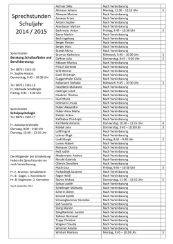 Sprechstunden Schuljahr 2014 / 2015