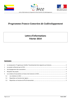 Lettre Février 2014 - Programme Franco Comorien de