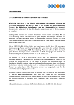 Die GENIOS eBib-Solution erobert die Schweiz!