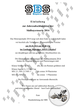 Einladung zur Jahresabschlussfeier der Südbayernserie 2014