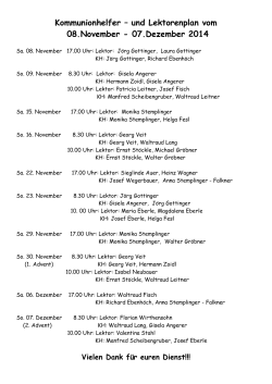Kommunionausteilerplan vom8. November bis 7. Dezember 2014