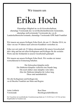 Traueranzeige Erika Hoch - ver.di | Bezirk Frankfurt am Main und