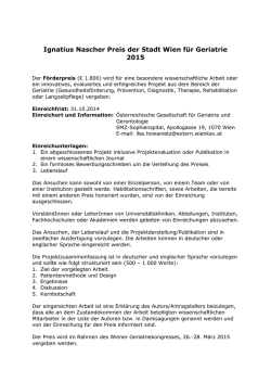 Ignatius Nascher Preis der Stadt Wien f&uuml;r Geriatrie 2015