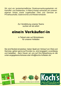 eine/n Verk&auml;ufer/-in - Kochs Hofladen in Mainz-Kastel, Schmeck die