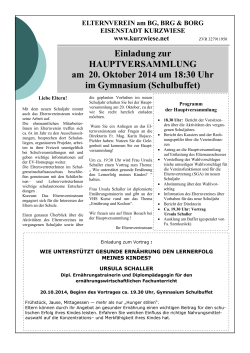 Einladung zur HAUPTVERSAMMLUNG am 20. Oktober 2014 um 18
