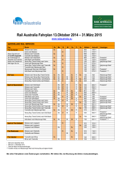 Rail Australia Fahrplan 13.Oktober 2014 – 31.März 2015