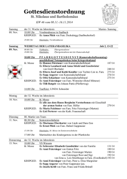 Gottesdienstordnung von 8. bis 16. November 2014
