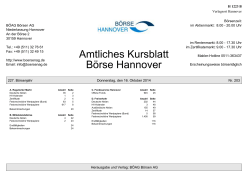 Amtliches Kursblatt Börse Hannover - Börsen Hamburg und Hannover