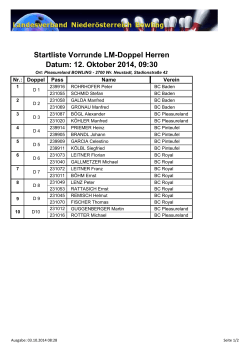 Startliste Vorrunde LM-Doppel Herren Datum: 12. Oktober 2014, 09:30