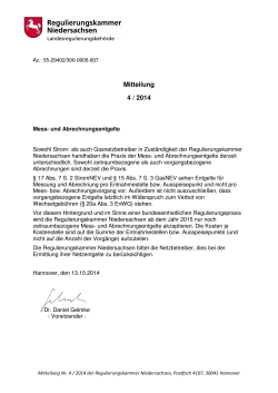 Mitteilung 4/2014 - Regulierungskammer Niedersachsen