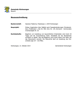 Baupublikation vom 31. Oktober 2014 - Gemeinde Hüntwangen