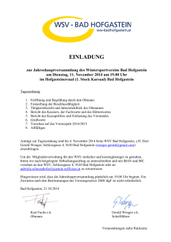 EINLADUNG zur Jahreshauptversammlung - WSV Bad Hofgastein