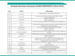 Erratum Brochure Vacances HIVER-PRINTEMPS 2014
