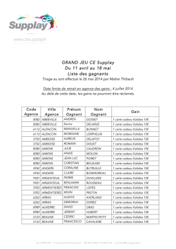 GRAND JEU CE Supplay Du 11 avril au 18 mai Liste des gagnants