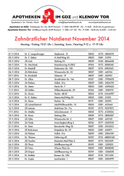 Zahnärztlicher Notdienst November 2014 - Apotheke Klenow Tor
