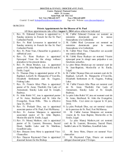 06/06/2014 Priests Appointments for the Diocese of St