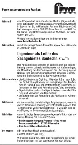 Ingenieur als Leiter des Sachgebietes Bautechnik w/m - Bayerische