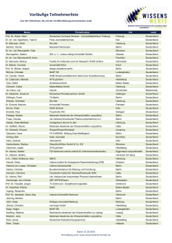 Vorläufige Teilnehmerliste - Wissenswerte Bremen