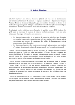 Mot du Directeur - Institut Supérieur des Sciences Humaines de