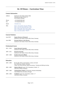 Dr. Ulf Rinne &ndash; Curriculum Vitae - IZA
