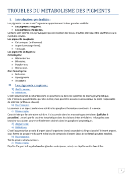 TROUBLES DU METABOLISME DES PIGMENTS - Portail