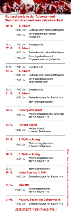 Gottesdienste in der Advents - Jugend MBG Lemgo