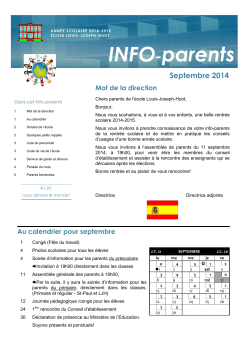 Info-parents septembre 2014 - Bienvenue à Louis-Joseph-Huot