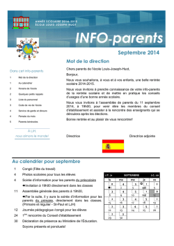 Info-parents septembre 2014 - Bienvenue &agrave; Louis-Joseph-Huot