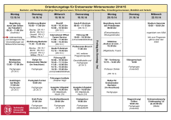 Orientierungstage für Erstsemester Wintersemester 2014/15