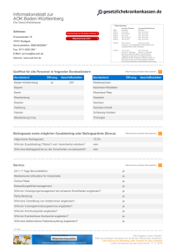 Informationsblatt zur AOK  Baden-Württemberg  - Krankenkassen