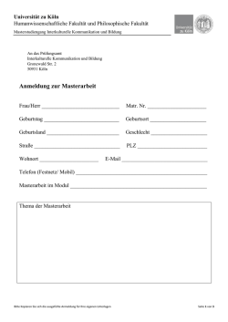 Anmeldung zur Masterarbeit - Humanwissenschaftliche Fakultät