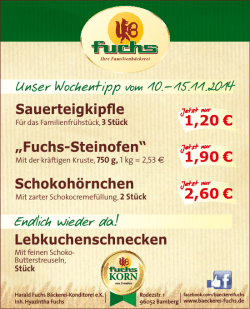 Wochenangebote vom 03.11. - Bäckerei - Konditorei Fuchs