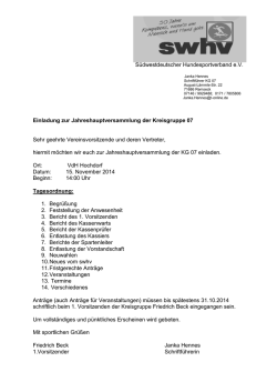 Einladung zur Jahreshauptversammlung der KG    - Kreisgruppe 07