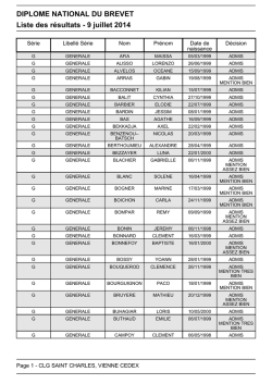 DIPLOME NATIONAL DU BREVET Liste des r&eacute;sultats