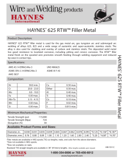 HAYNES ® 625 RTW TM Filler Metal