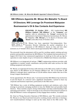 SBI Offshore Appoints Mr. Mirzan Bin Mahathir To Board Of Directors