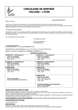 Circulaire de rentrée Lycée - Établissement Chevreul Blancarde
