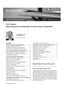 More Protection for Policyholders at Point of Sale in Switzerland (Nr.4)