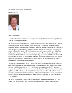 Dr. Suzanne Meleg-Smith in Memoriam October 20, 2014 Dear RPS