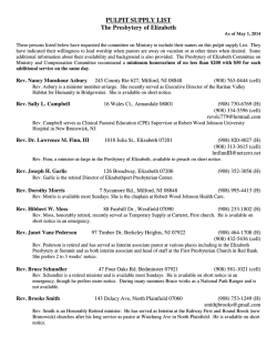 Pulpit Supply May 2014 - The Presbytery of Elizabeth