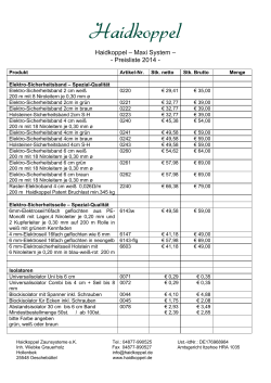 Haidkoppel &ndash; Maxi System &ndash; - Preisliste 2014 -
