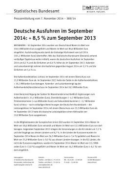Deutsche Ausfuhren im September 2014: + 8,5 % zum September