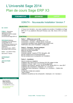 XNV74 - SAGE ERP X3 Nouveautés Installation Version 7