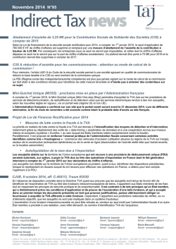Indirect Tax News N&deg;95 - Novembre 2014