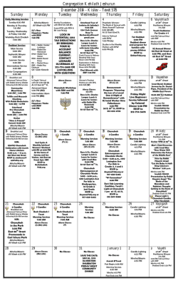 monthly calendar. - Congregation Kehilath Jeshurun