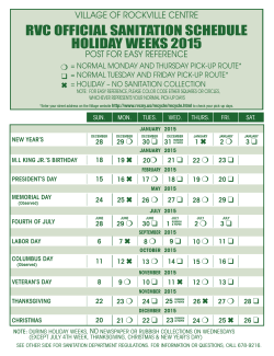 rvc official sanitation schedule holiday weeks 2015