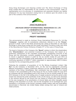PROFIT WARNING - Jinchuan Group International Resources Co. Ltd