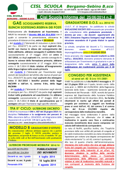 Cisl Scuola Informa del 25/06/2014 n.2